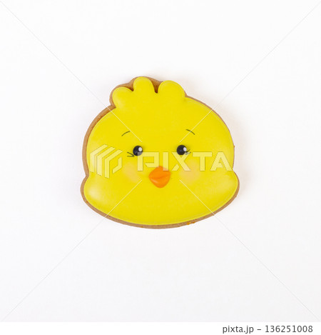Festive delicious Easter chick cookie with colorful icing. 136251008