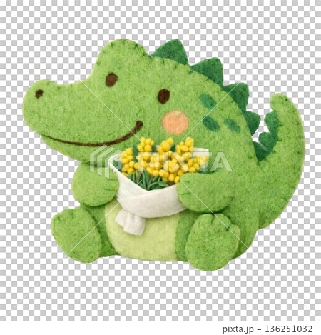 【國際婦女節】鱷魚手捧一束毛氈風格的含羞草花束的插圖 136251032