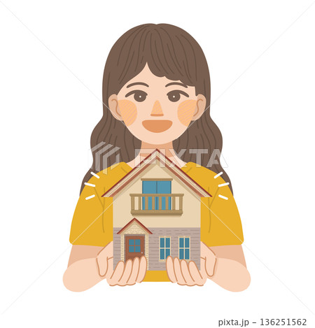 一戸建てに住む事を決めた、女性のイラスト 一戸建てに住む事を決めた、女性のイラスト 136251562