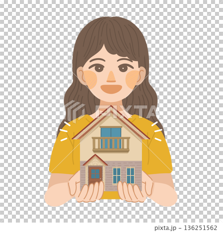 一戸建てに住む事を決めた、女性のイラスト 一戸建てに住む事を決めた、女性のイラスト 136251562