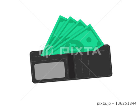 Open wallet with cash bills concept stock illustration. Open wallet with cash bills concept stock illustration. 136251844