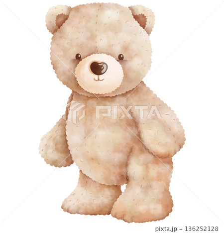 Cute hand-drawn watercolor cartoon bear. 136252128