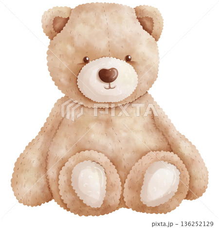 Cute hand-drawn watercolor cartoon bear. 136252129