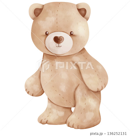 Cute hand-drawn watercolor cartoon bear. 136252131