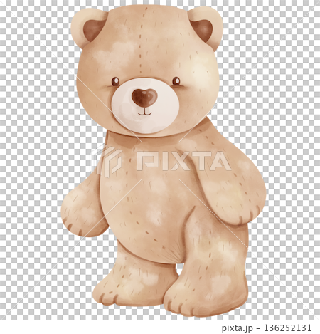 Cute hand-drawn watercolor cartoon bear. 136252131