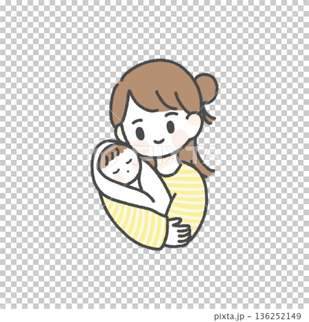 母親抱著嬰兒的插圖 136252149