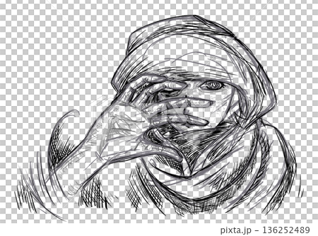 手のひらで顔を覆うポーズ 136252489