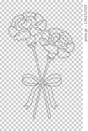 カーネーションの花束とリボンの線画イラスト 線幅変更可能なベクター素材 カーネーションの花束とリボンの線画イラスト 線幅変更可能なベクター素材 136252505