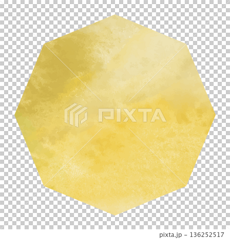 水彩の金色の八角形フレームのイラスト背景素材　ベクター　ゴールド　手書き　コピースペース　テクスチャ 136252517