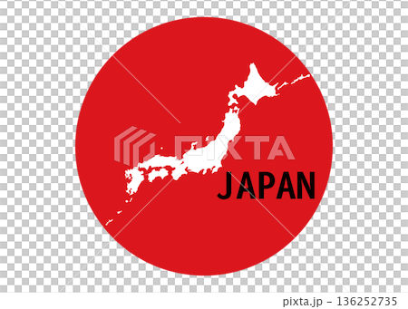 日本地圖：日本國旗上一個紅色圓圈內的日本地圖插圖 136252735