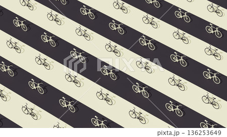3D rendering of bicycles aligned diagonally across alternating dark and light stripes 3D rendering of bicycles aligned diagonally across alternating dark and light stripes 136253649