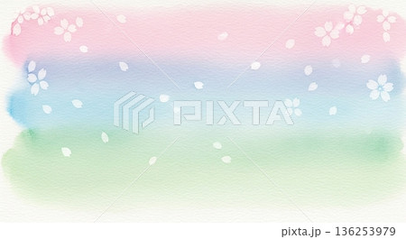 水彩タッチの桜とパステルカラー背景イラスト 136253979
