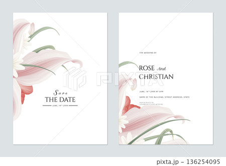 Floral wedding invitation card template design, various flowers bouquet on white Floral wedding invitation card template design, various flowers bouquet on white 136254095