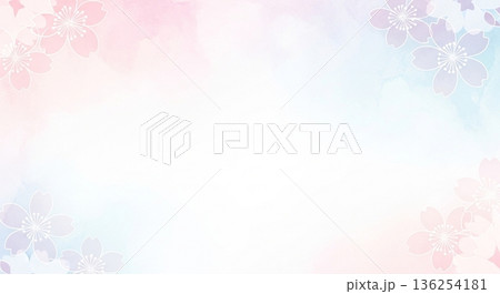 淡い水彩調の桜モチーフフレーム背景素材 淡い水彩調の桜モチーフフレーム背景素材 136254181