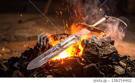 Knife Forging in Fire and Sparks 136254402