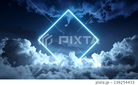 Neon Geometric Shape Above Reflective Water 136254413