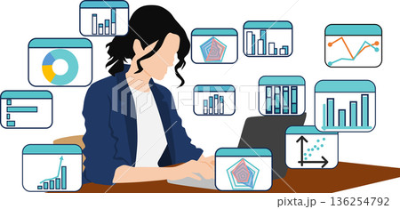 データを分析するビジネスウーマンのイラスト データを分析するビジネスウーマンのイラスト 136254792