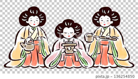三位宮女－手繪筆觸插圖 136254850