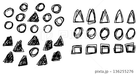 Hand drawn doodle of geometric shapes illustrating the concept of chaos versus order. Hand drawn doodle of geometric shapes illustrating the concept of chaos versus order. 136255276