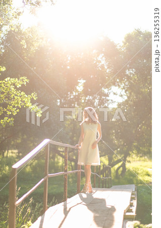 moscow, russia,07.07.2022 A young Caucasian woman with brown hair moscow, russia,07.07.2022 A young Caucasian woman with brown hair 136255319