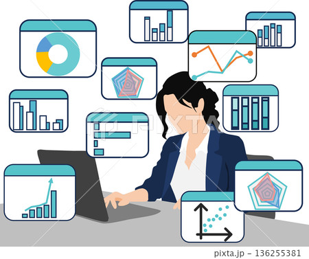 データを分析するビジネスウーマンのイラスト 136255381