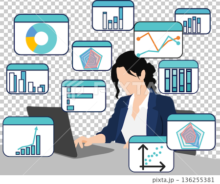 データを分析するビジネスウーマンのイラスト 136255381