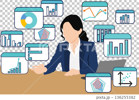 データを分析するビジネスウーマンのイラスト 136255382