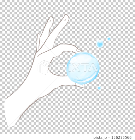 水彩畫描繪了一隻手接水的場景 136255566