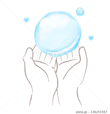 水彩で描いた水を包む手のイラスト 136255567