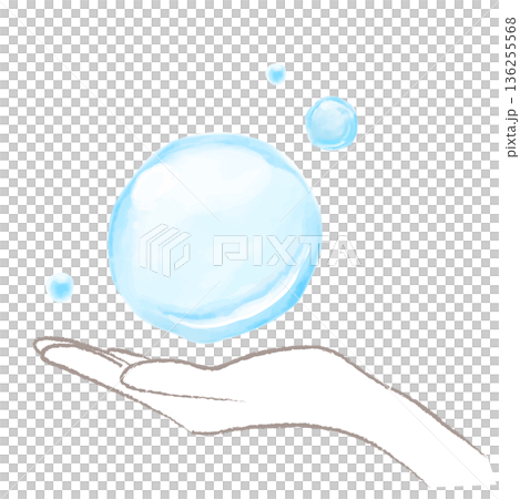 Watercolor illustration of a hand holding water 136255568