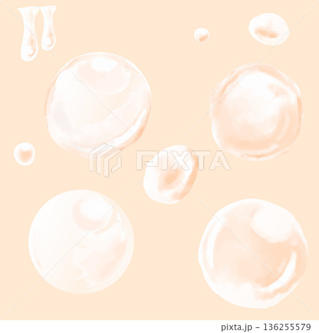 水彩で描いた水滴、シャボン玉のアイコンセット 136255579