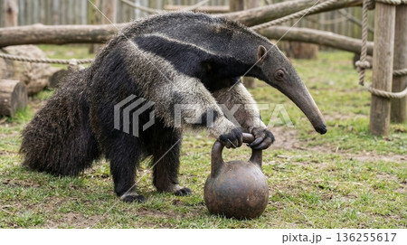 ケトルベルを掴むオオアリクイ ケトルベルを掴むオオアリクイ 136255617