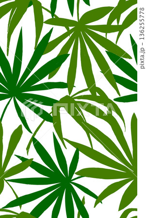 トロピカルな植物のシルエットのシームレスパターン　ディープグリーン  136255778