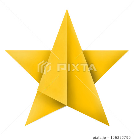 黄色のおりがみでつくった星のイラスト 黄色のおりがみでつくった星のイラスト 136255796