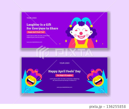 Horizontal Banner Flat Cartoon Hand Drawn Happy April Fools Day Illustration Design 136255858