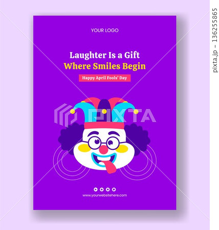Vertical Poster Hand Drawn Flat Cartoon Happy April Fools Day Illustration 136255865