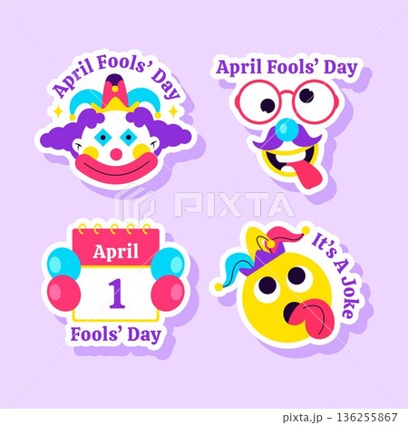 Label Template Happy April Fools Day Flat Cartoon Hand Drawn Illustration 136255867