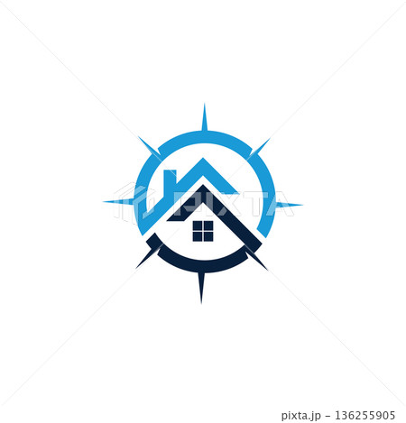 House with Compass Logo for Real Estate  Property Direction or Construction Business Vector 136255905