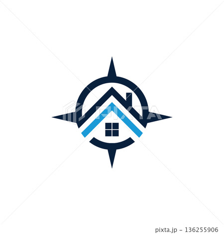 House with Compass Logo for Real Estate  Property Direction or Construction Business Vector 136255906
