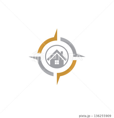 House with Compass Logo for Real Estate  Property Direction or Construction Business Vector 136255909