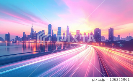 night city view with traffic lights night city view with traffic lights 136255961