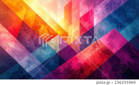 Colorful abstract geometric background featuring an origami style triangle pattern with orange paper shapes and a crystal texture for a modern business banner design Colorful abstract geometric background featuring an origami style triangle pattern with orange paper shapes and a crystal texture for a modern business banner design 136255969
