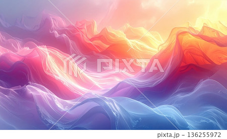 Vibrant abstract fractal background featuring a colorful rainbow wave pattern with bright light curves and celestial stars set against a motion blur texture wallpaper backdrop Vibrant abstract fractal background featuring a colorful rainbow wave pattern with bright light curves and celestial stars set against a motion blur texture wallpaper backdrop 136255972