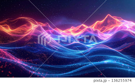 Abstract blue background featuring a fractal wave design with glowing lines and motion energy on a dark space backdrop Abstract blue background featuring a fractal wave design with glowing lines and motion energy on a dark space backdrop 136255974