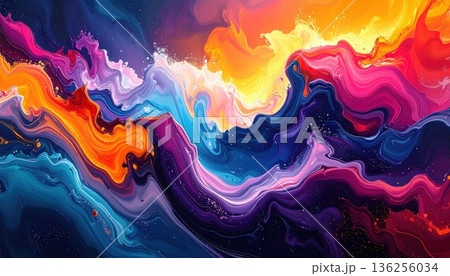 Vibrant abstract background featuring colorful blue waves and liquid paint swirls with a flowing light texture for a modern wallpaper design Vibrant abstract background featuring colorful blue waves and liquid paint swirls with a flowing light texture for a modern wallpaper design 136256034