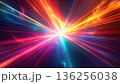 A vibrant abstract background featuring a bright blue energy burst with glowing laser lines and shiny star rays in a motion design for a disco wallpaper illustration 136256038