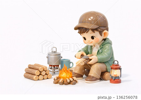 ソロキャンプを楽しむひととき｜焚き火とアウトドア 136256078