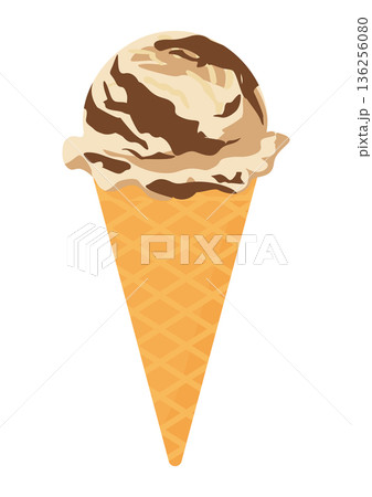 コーンに入ったチョコリボン系のアイスクリームのベクターイラスト 136256080