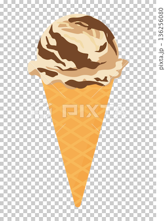 コーンに入ったチョコリボン系のアイスクリームのベクターイラスト 136256080