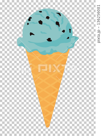 コーンに入ったチョコミントアイスクリームのベクターイラスト コーンに入ったチョコミントアイスクリームのベクターイラスト 136256081